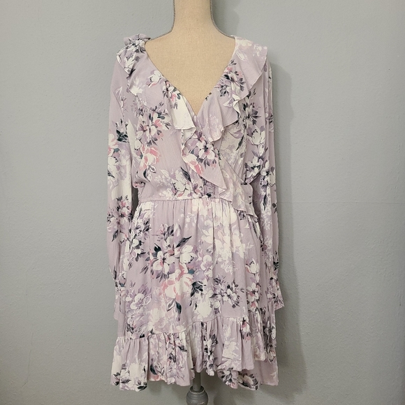 American Rag Junior's Printed Ruffle Trim Wrap Dress Gray‎ - Picture 1 of 13